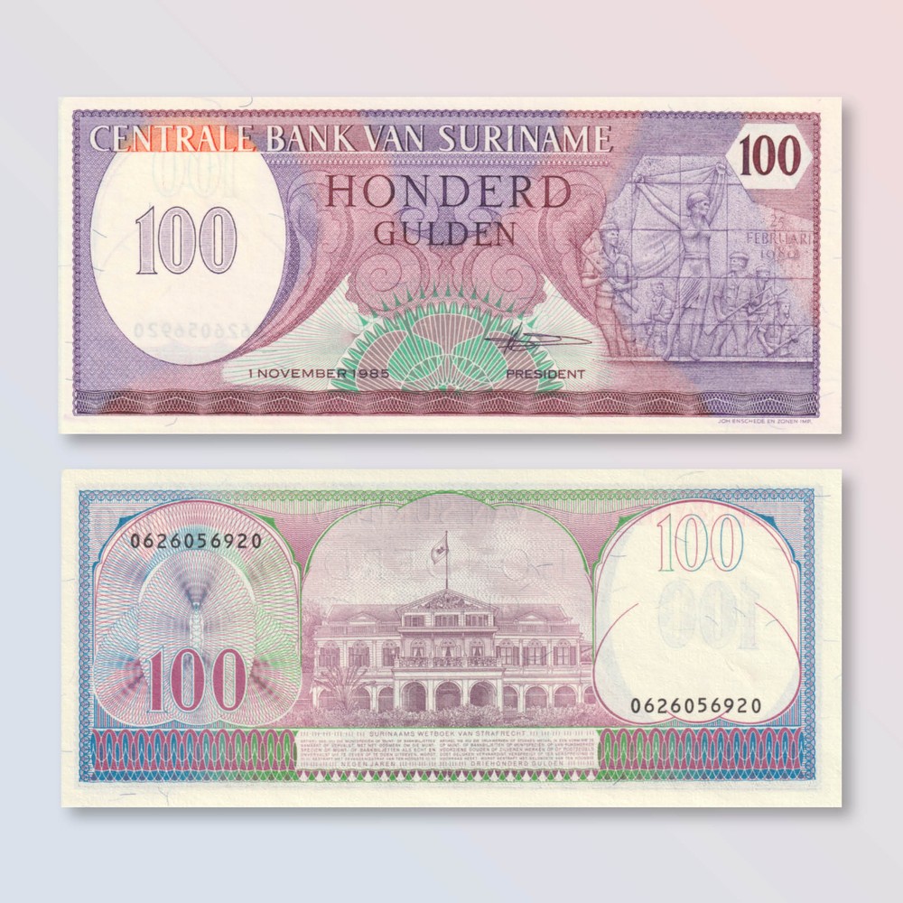 Suriname 100 Gulden, 1985, B514b, P128b, UNC