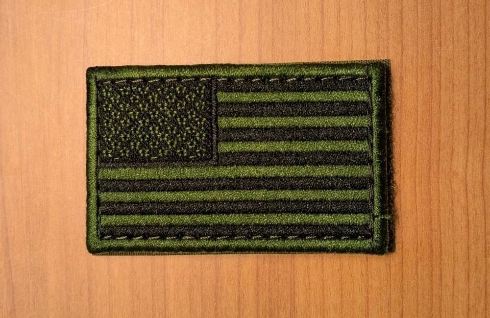 U.S. Flag Patch green black hook and loop 3'' x 1.9''