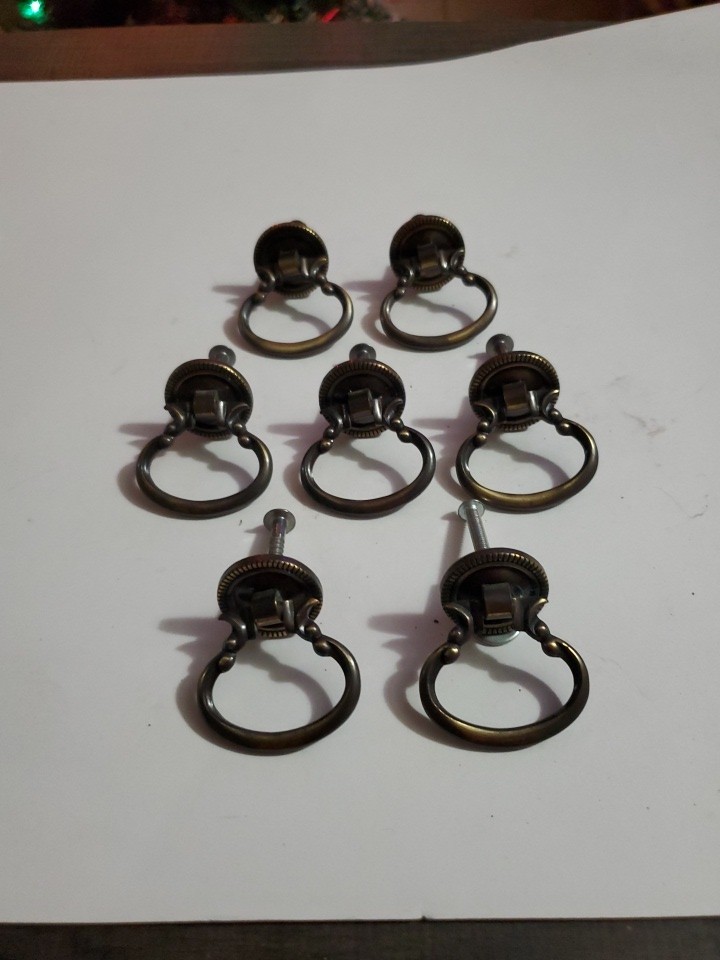 7 vintage drawer pulls pull handles handle Amerock 1964 ornate drop down ring