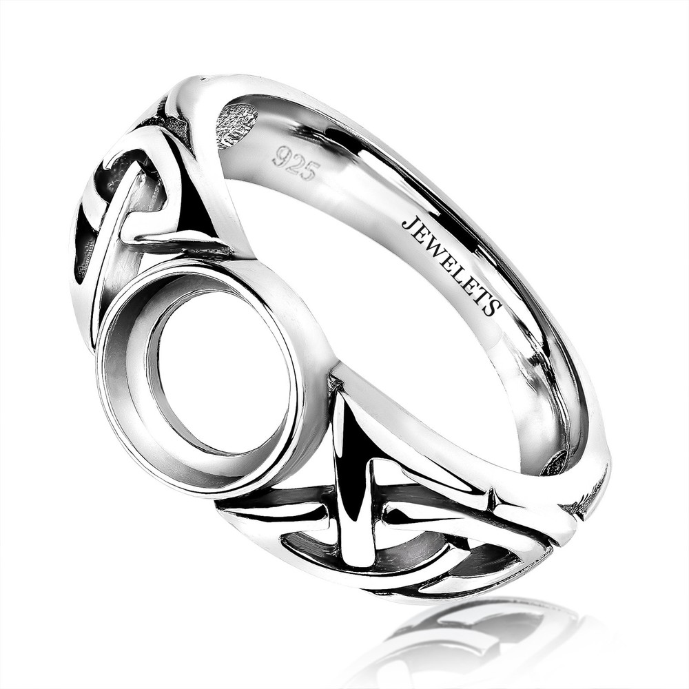 Silver Ring Blank 8 mm – Celtic Knot Style with Black Pattern Base DIY Jewelry