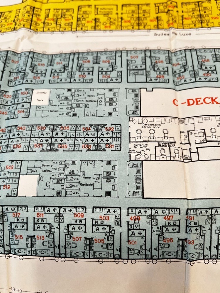 Vintage 1934 North German Lloyd BREMEN First & Second Class Deck Plan
