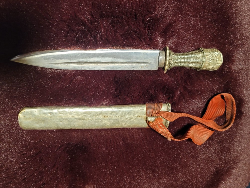 Antique Tibetan Silver Knife-Dagger with Silver Sheath