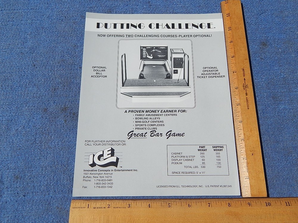 1991 I.C.E. PUTTING CHALLENGE arcade game advertising flyer