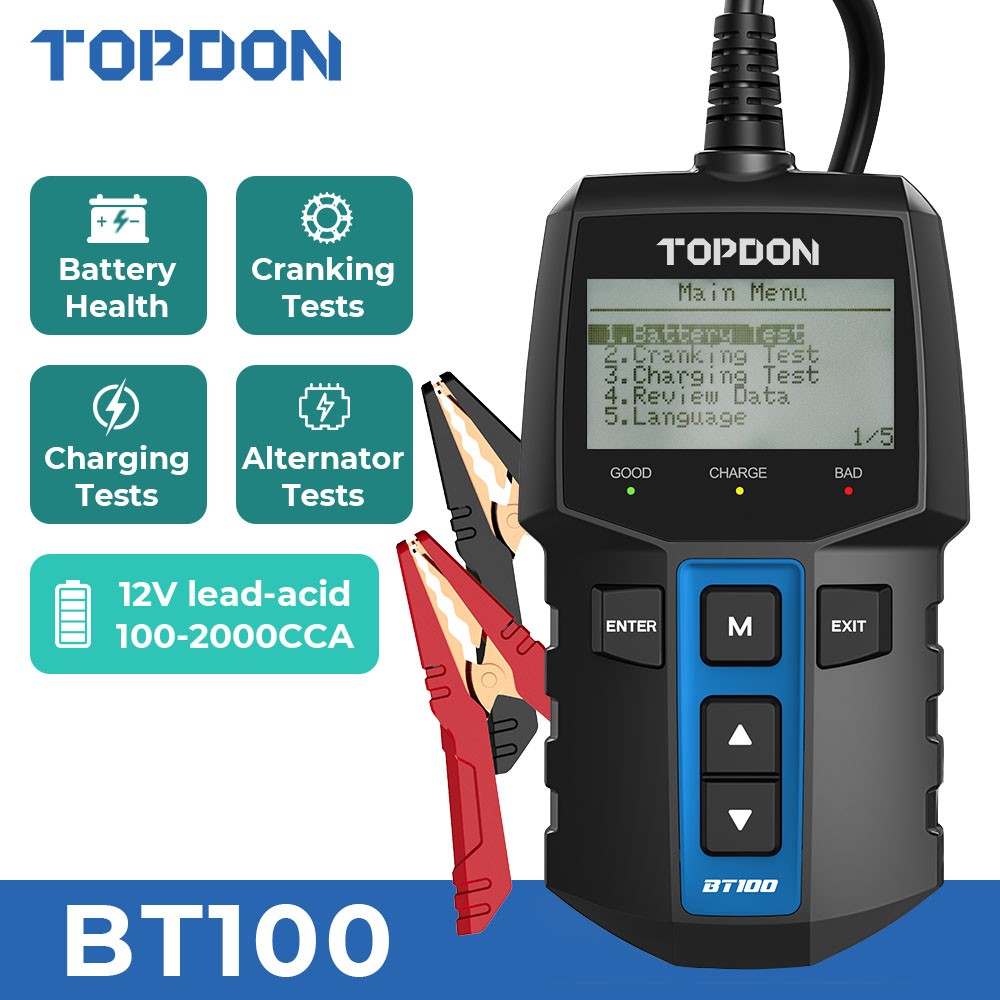 2025 TOPDON BT100 Car Battery Tester 100-2000 CCALoad Tester 3 Testing Functions