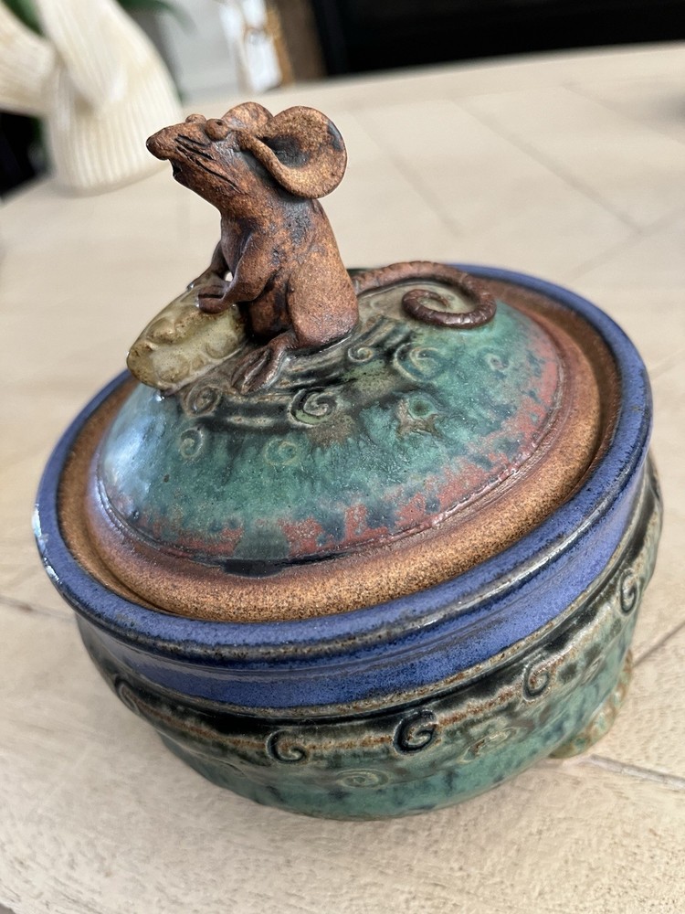Mouse And Cheese Pottery Jar
