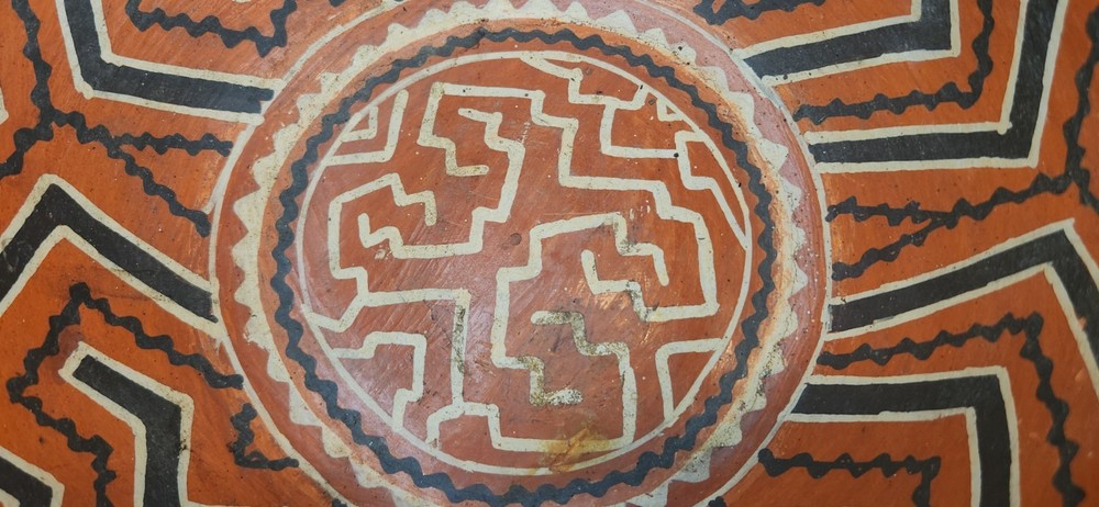 Vintage Peru Shipibo-Conibo Polychrome Earthenware Pottery Rattle Bowl 9.5"