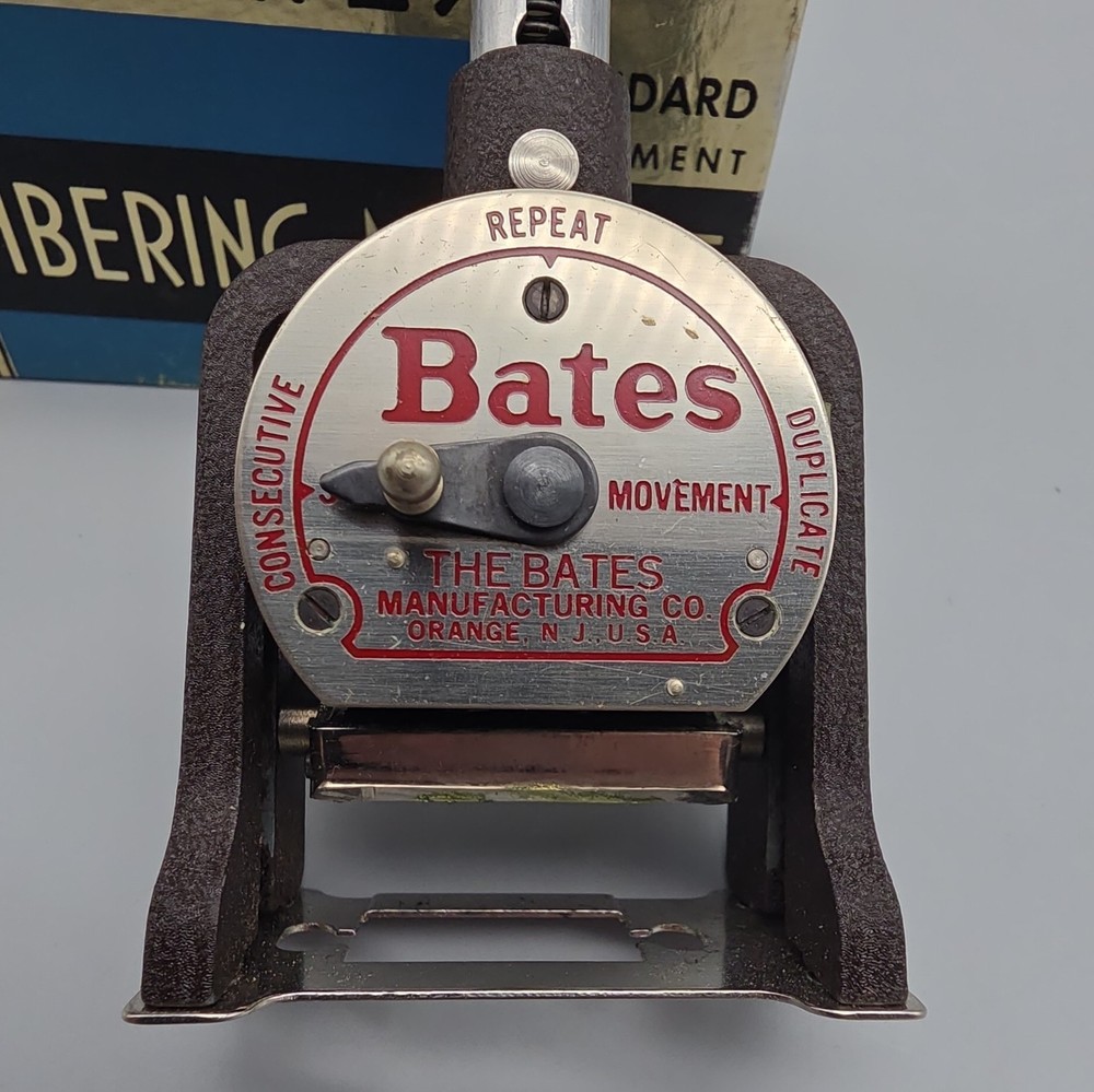 Vintage Bates American Numbering Stamp Machine 7 Wheels Style E With Box