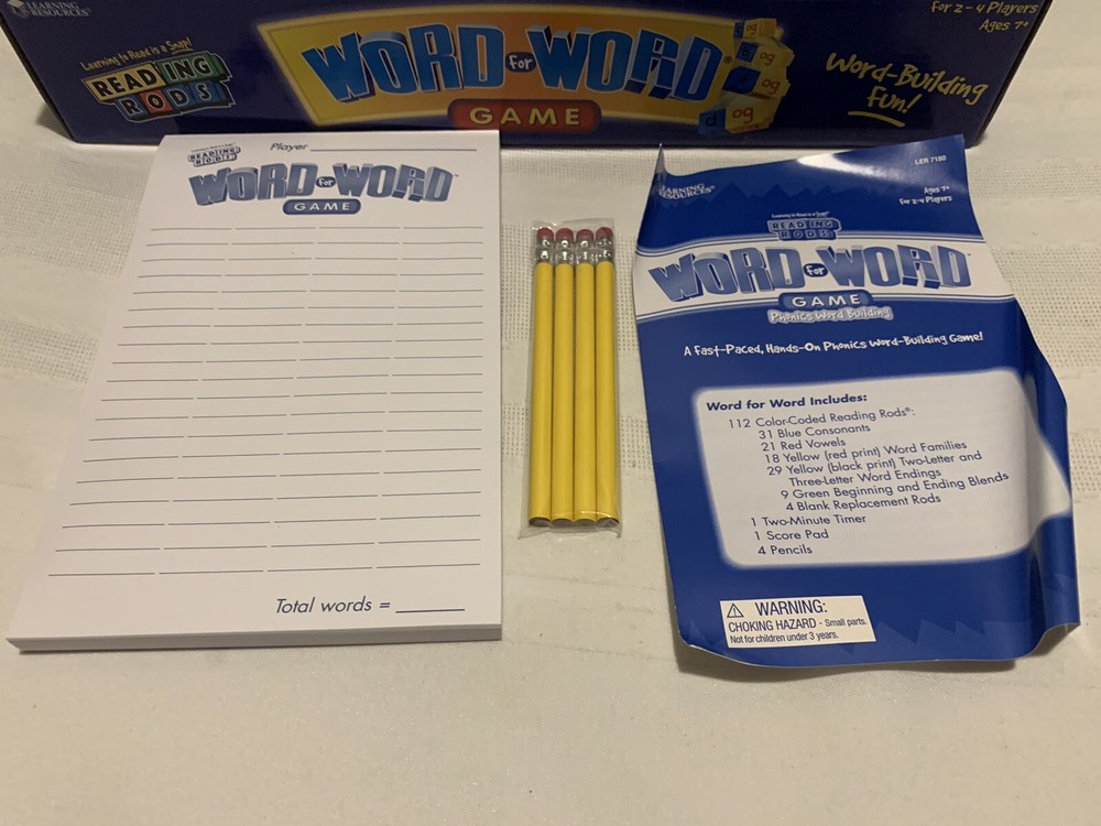 Learning Resources WORD FOR WORD Game w/ Reading Rods Educational Phonics