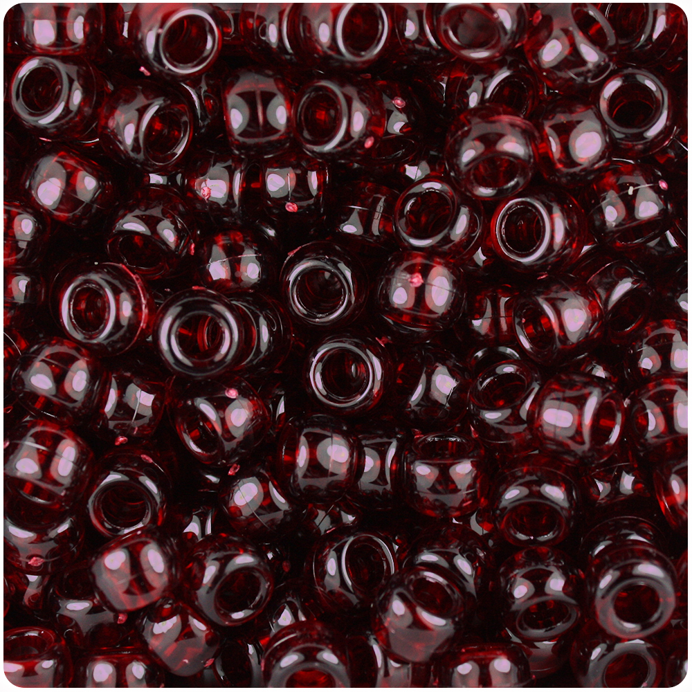BeadTin Dark Ruby Transparent 9mm Barrel Pony Beads (500pcs)