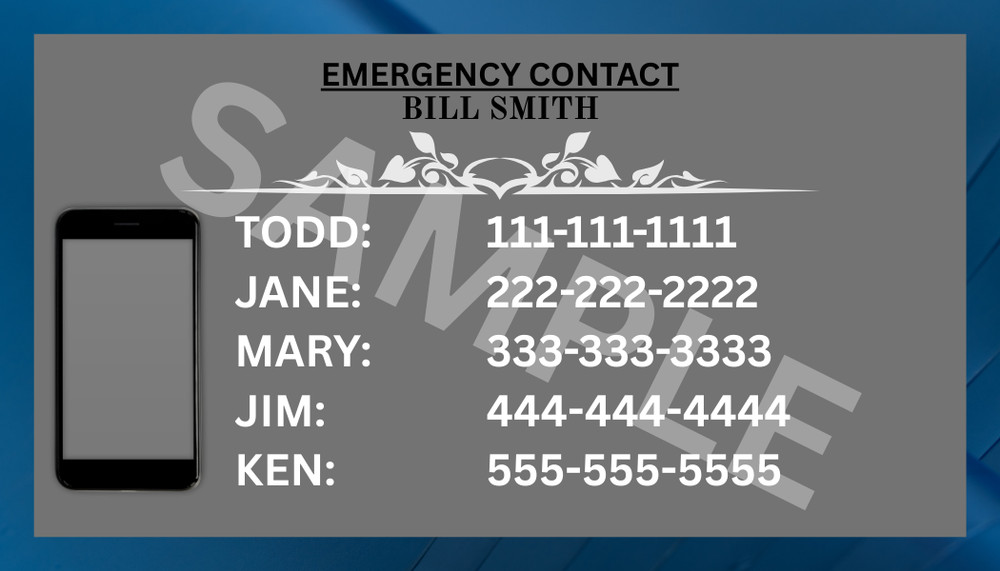 [5 Pack] Emergency Contact Card (laminated)
