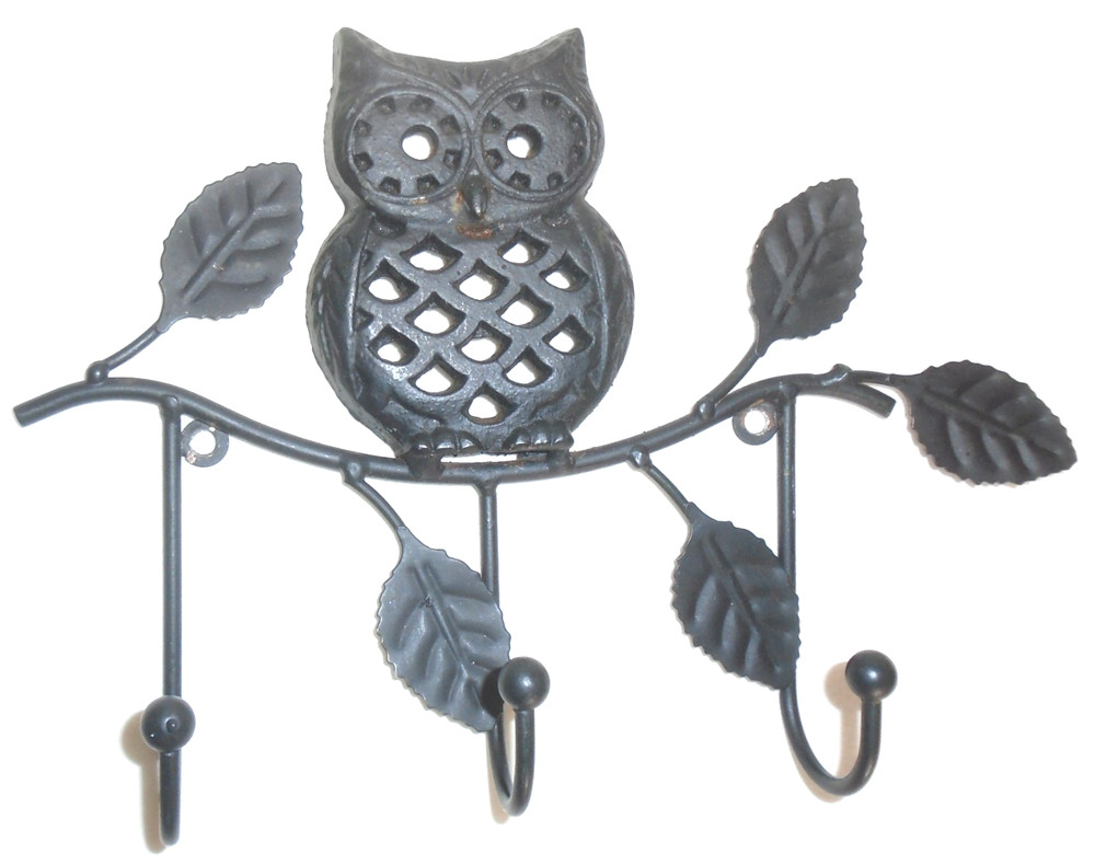 Cast Iron Owl Multi Hook Wall Hanger, for Keys Coats Hats Decorative 3-Hook