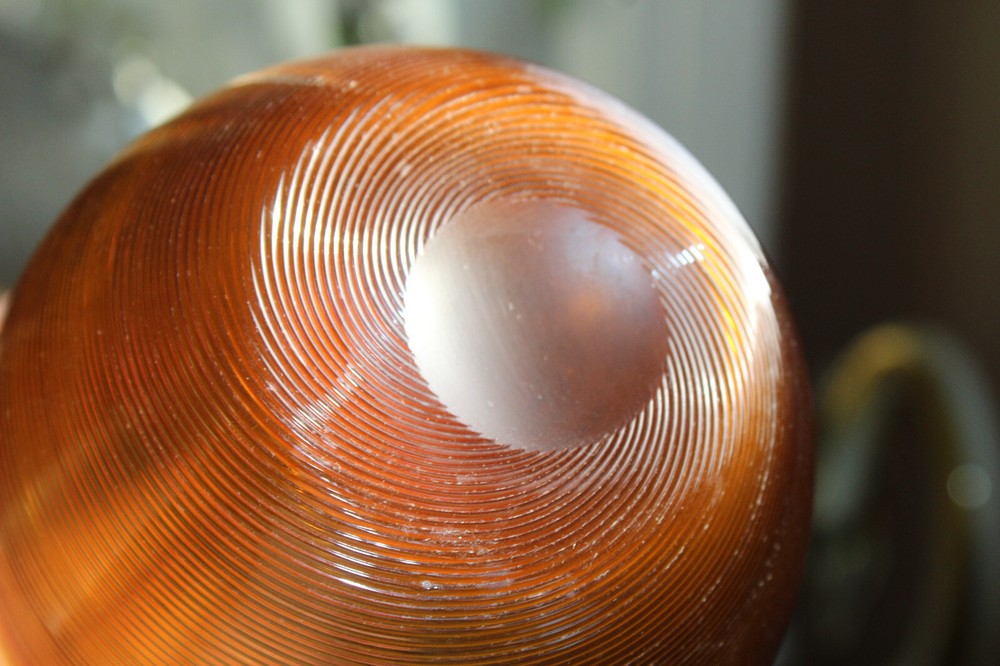 Vintage Amber Threaded Glass Pitcher MCM