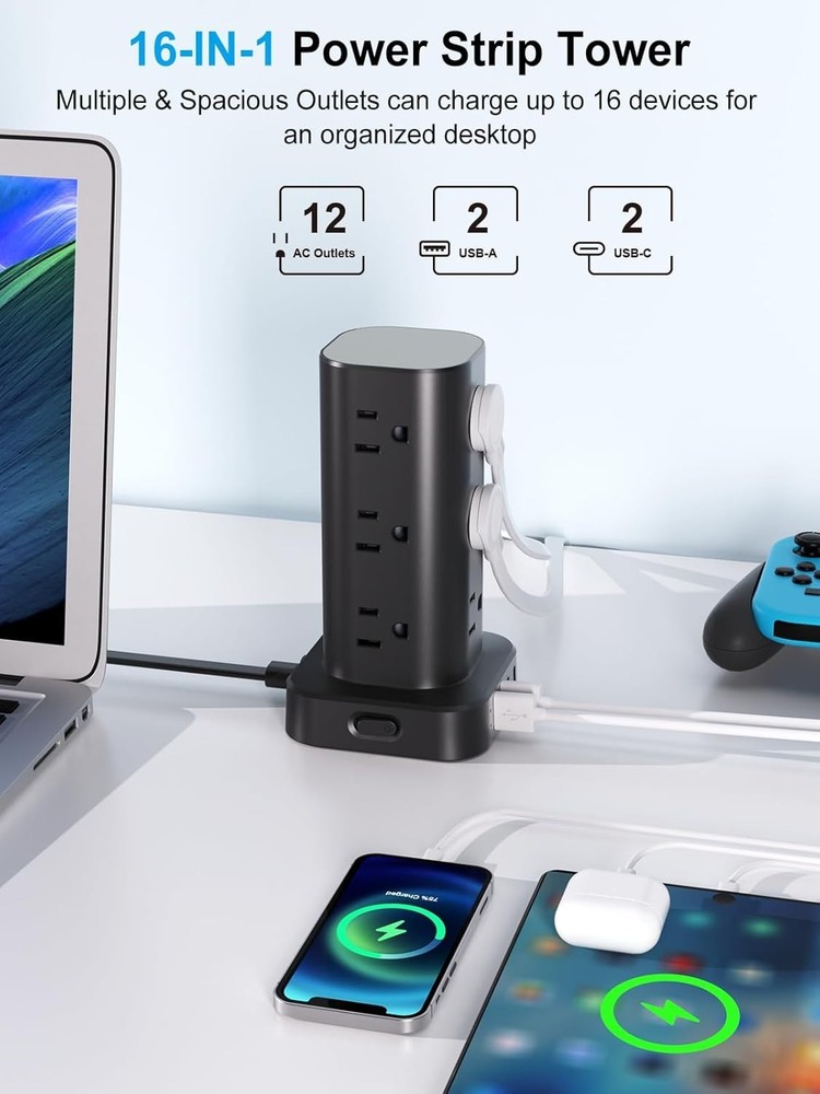vertical Power Strip Tower with Multiple Outlets
