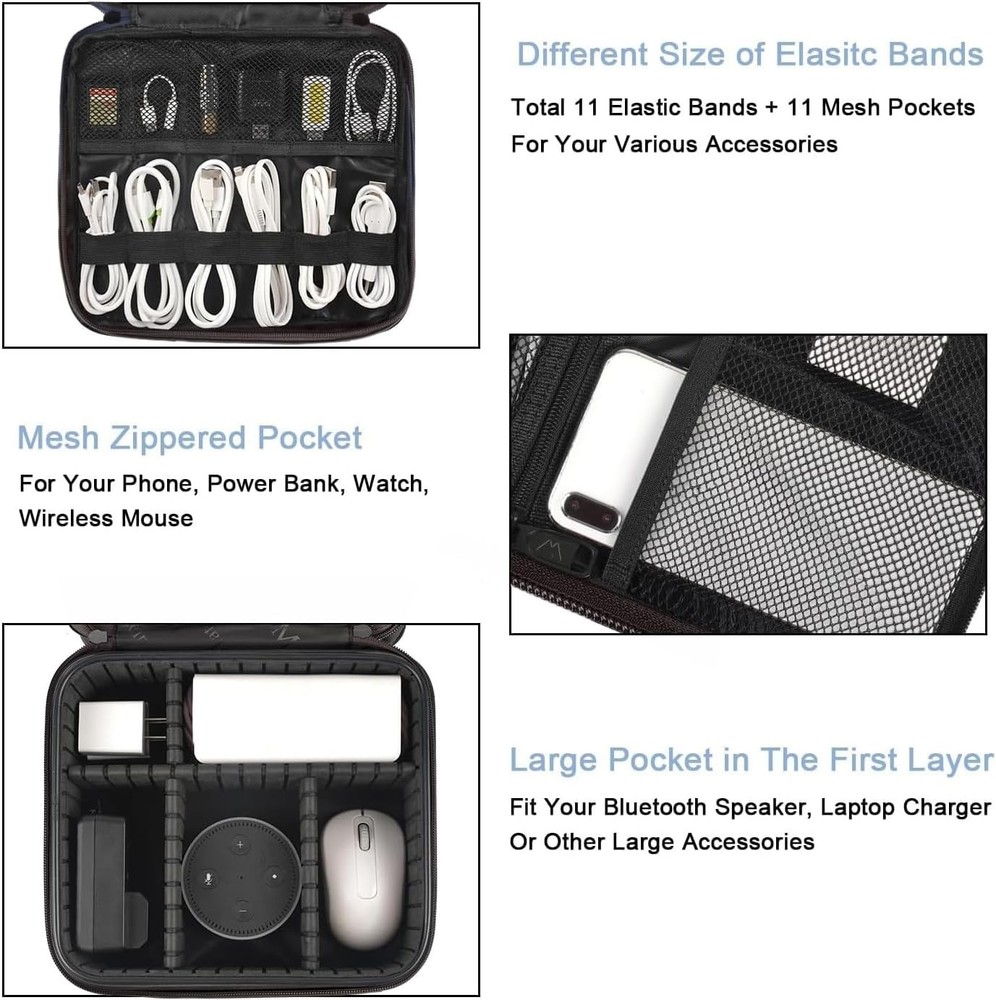 Cord Organizer Case with Adjustable Divider Portable Travel Tech Accessories