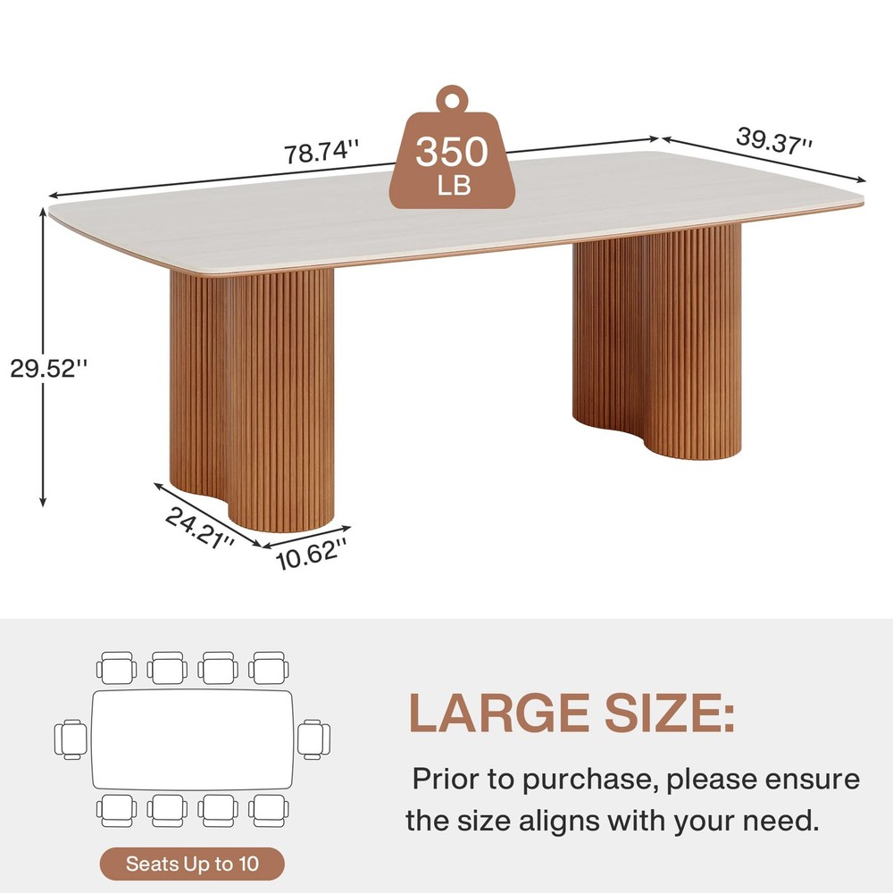 78.7" Sintered Stone Dining Table for 8-10，Luxury Rectangular Kitchen Table w...