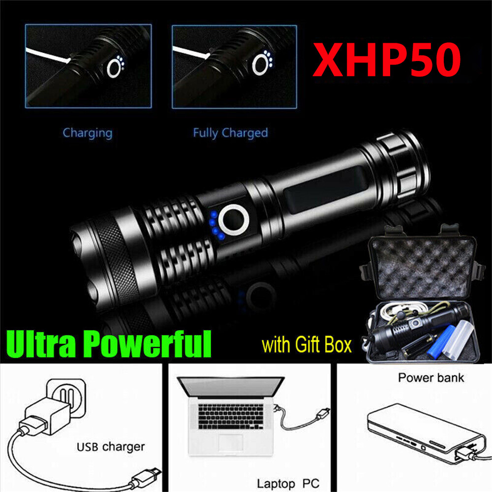 12000000LM Super Bright LED Tactical Flashlight Rechargeable Work Light w/ Box