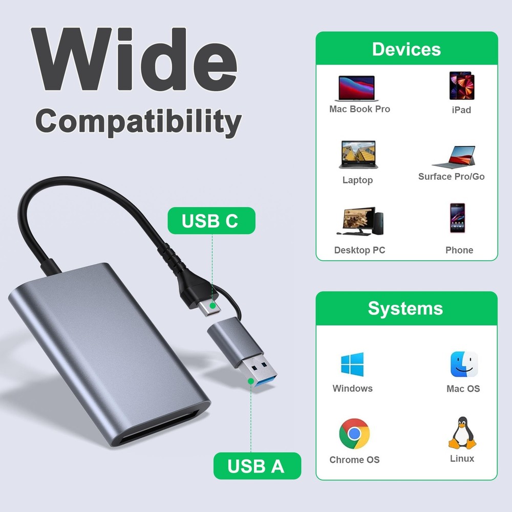 Lecnvuo CFexpress Type B Card Reader with USB 3.2 (Gen 2) 10Gbps, Silver Gray