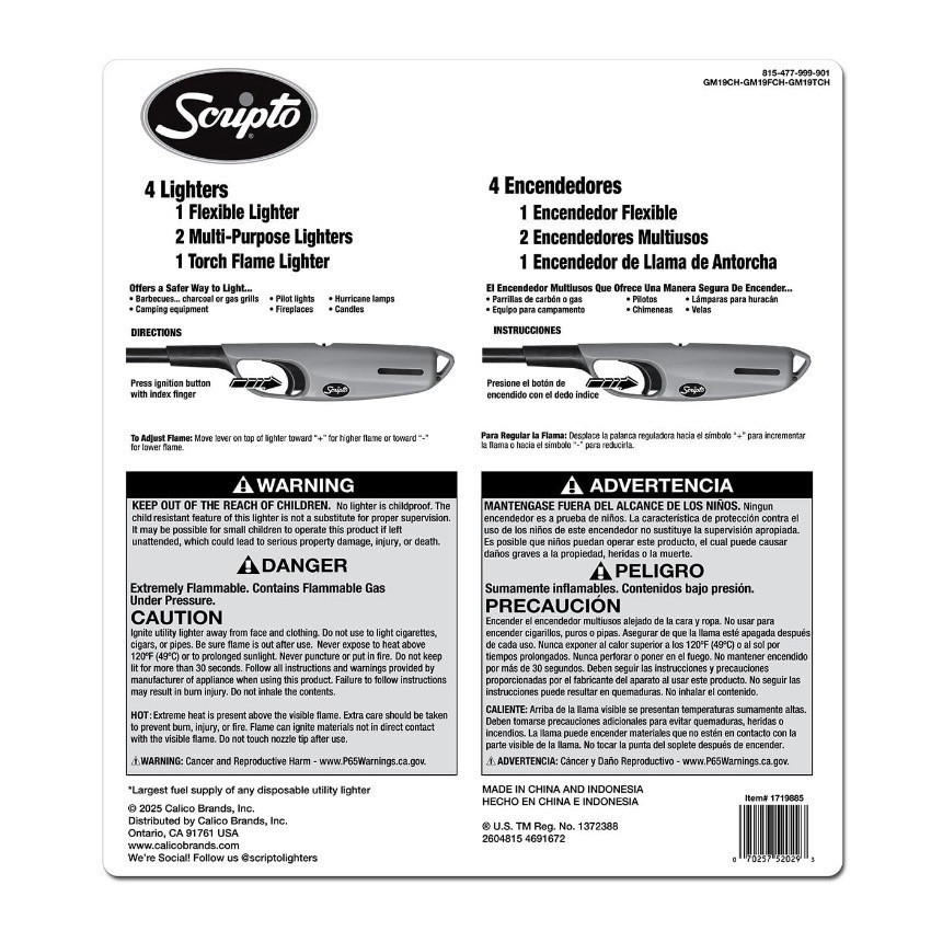 New Scripto AIM 'N Flame Camping Multi-Purpose Lighters, (Total Pack of 4)