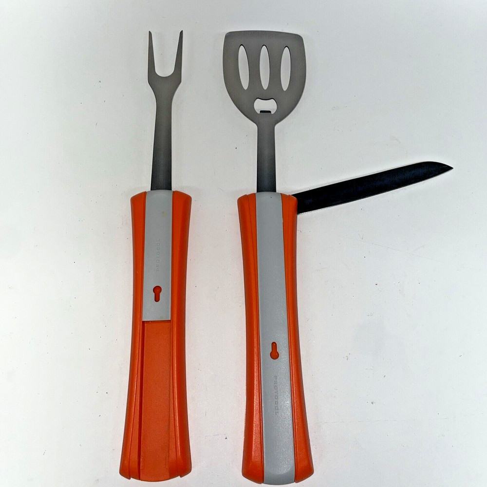 Protool Foldable Orange Camping Cookout Forks Spatula Knife Hanging Snap Closure