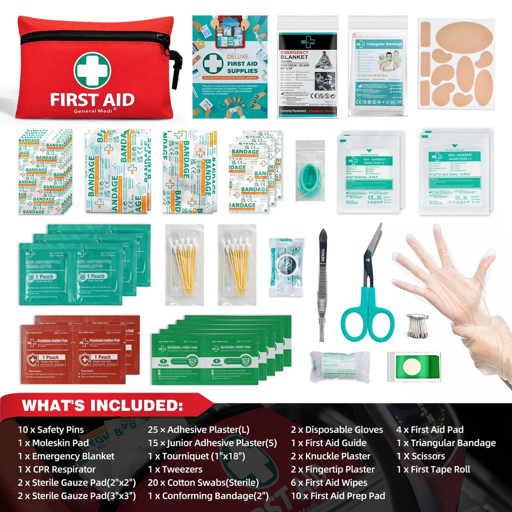 General Medi Mini First Aid Kit, 110 Piece Small First Aid Kit Includes Emer...
