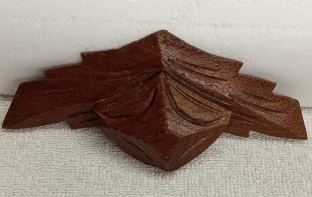 ANTIQUE WALNUT CARVED LEAF PATTERN DRAWER, BIN, DOOR, HANDLE