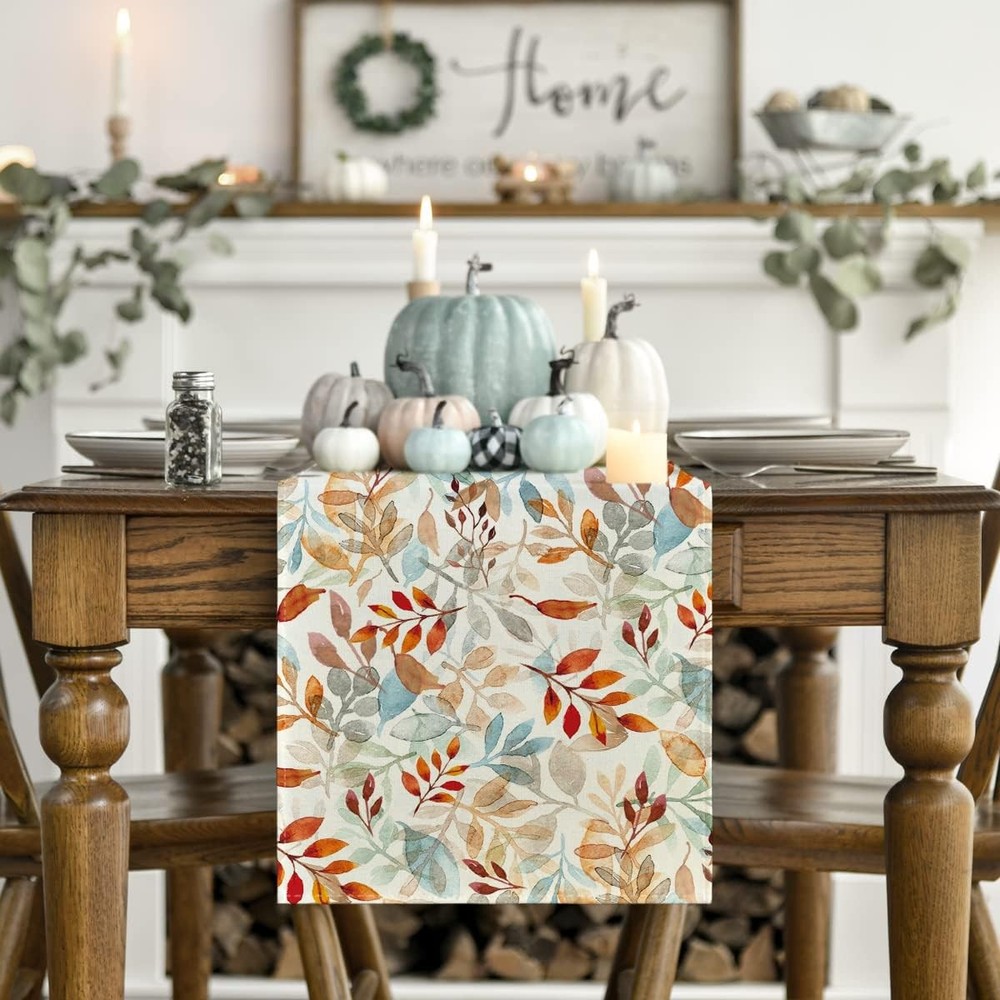 Artoid Mode Beige Eucalyptus Leaves Fall Table Runner, 13 x 72,