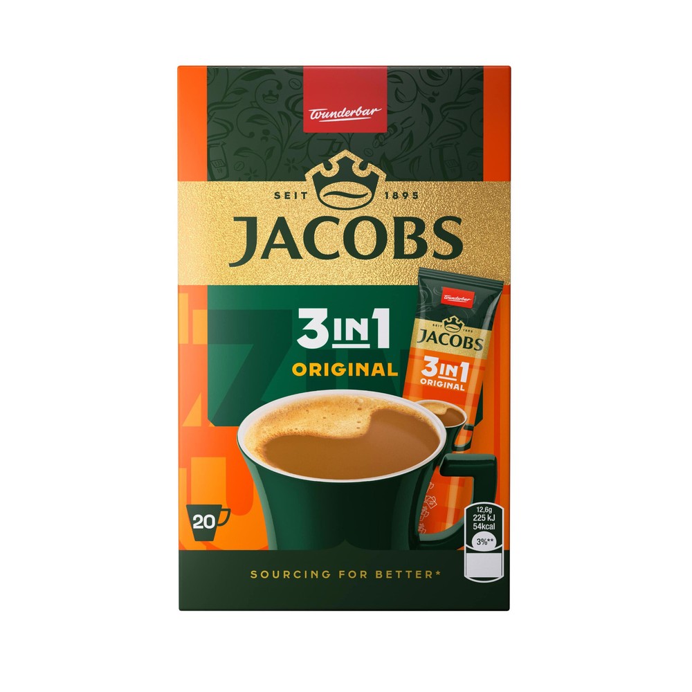 6 JACOBS ORIGINAL 3IN1 Instant Coffee 20 Sticks Boxes 252g 8.88oz