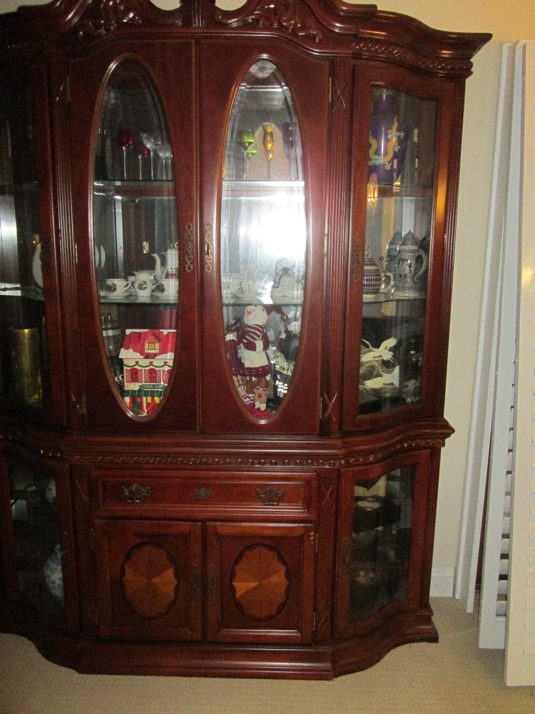 Georgian Solid Mahogany china buffet curved glass and light