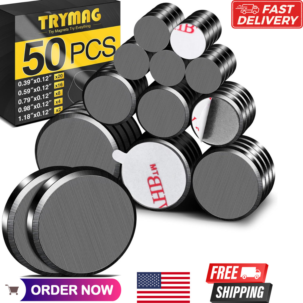 Small Magnets for Crafts with Adhesive Backing, 5 Different Size, 50Pcs Stron...