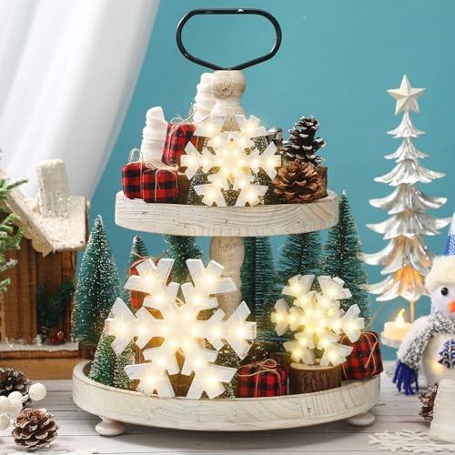 3 Pcs Christmas Winter Snowflake Table Signs LED White Standing Rustic Style