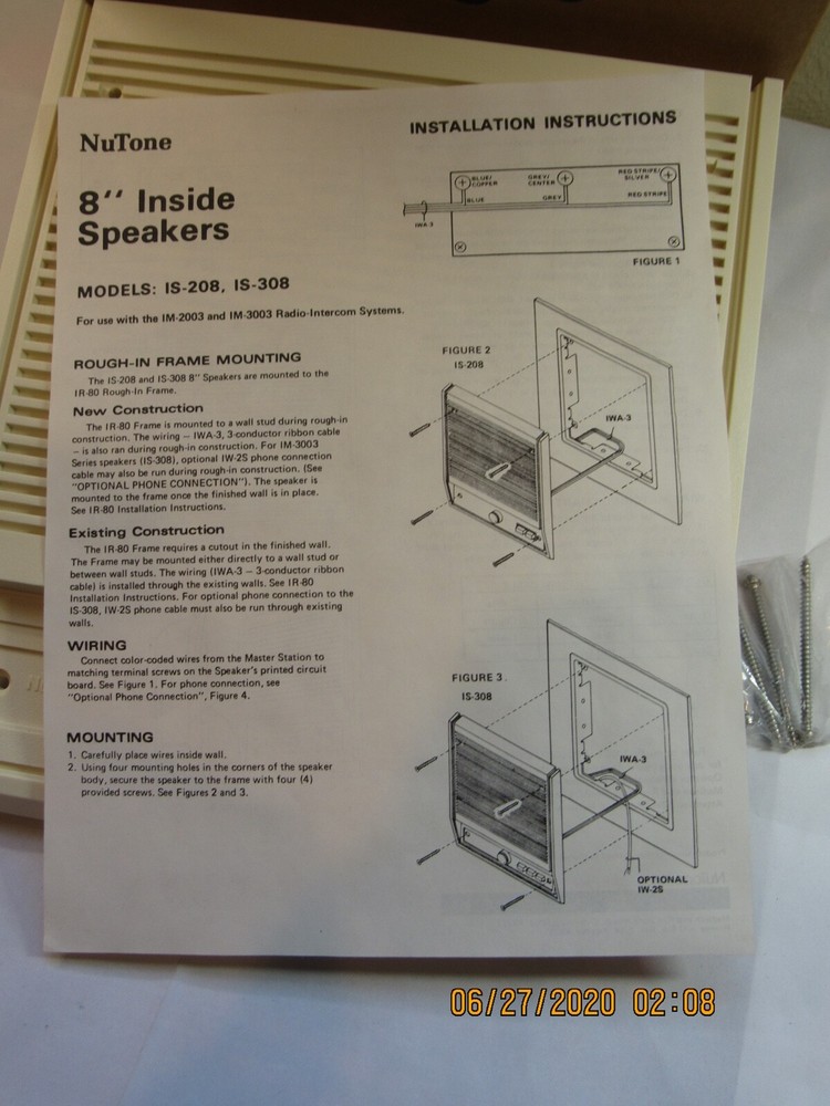 Nutone IS-308L 8" Inside Speaker With Controls Adobe White for IM-3003 System