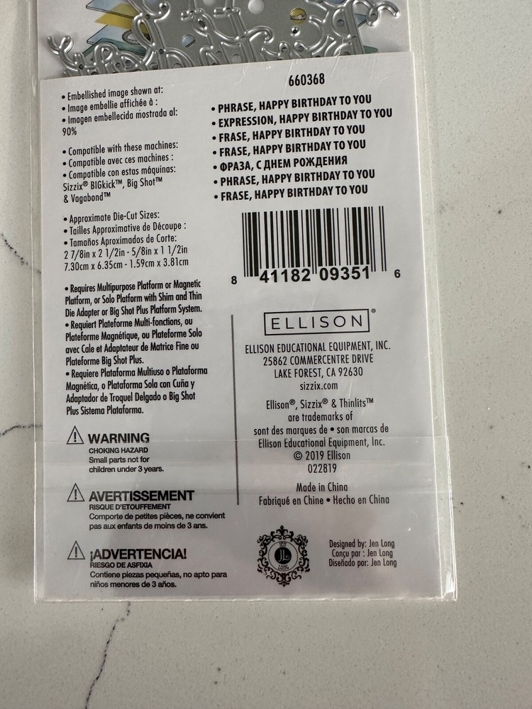 Sizzix Ellison Thinlits Designed by: Jen Long Happy Birthday to You Scrapbooking