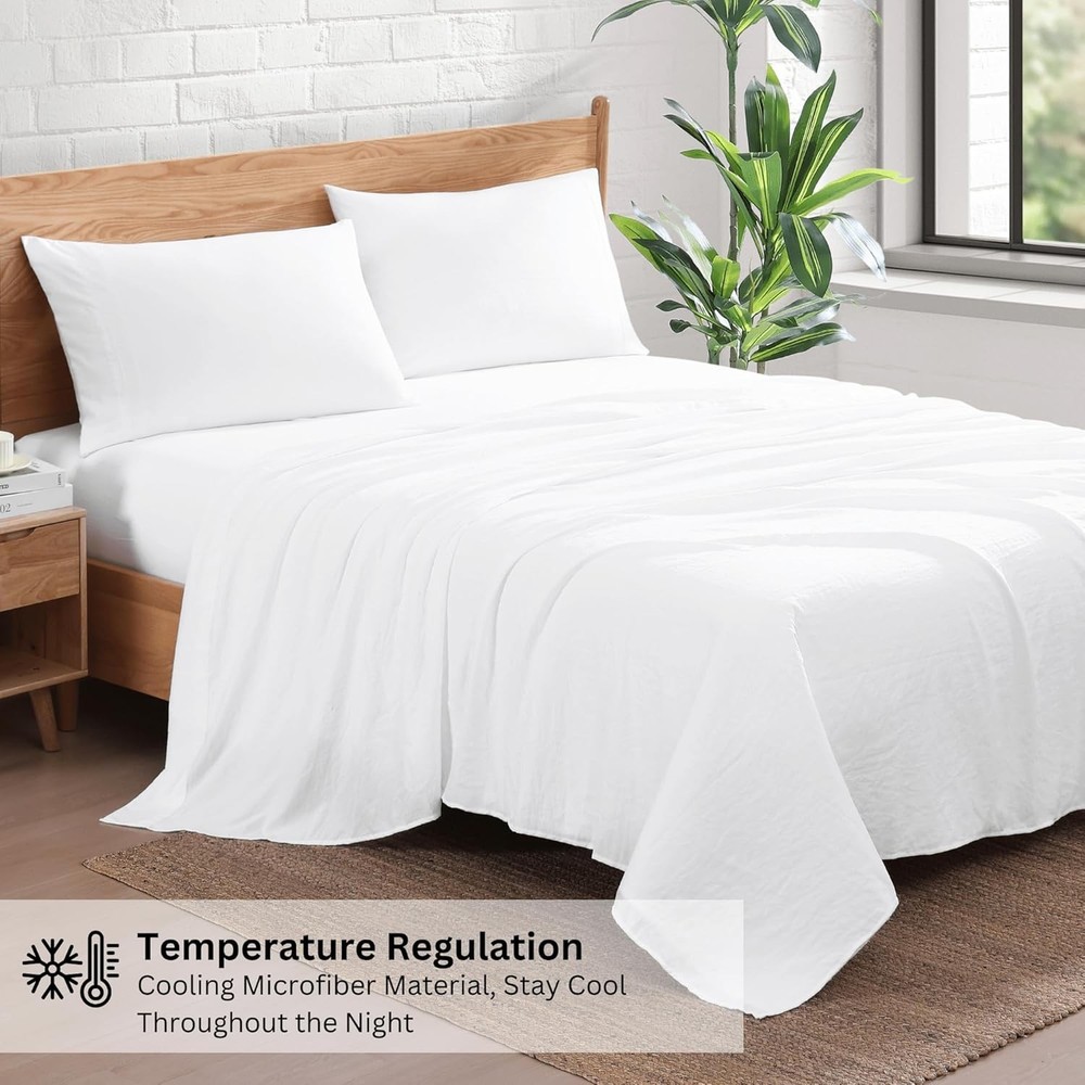 Casaplatino King Size Bedding Set, Pre-washed Brushed Microfiber King Sheet,