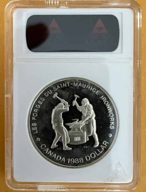 1988 CANADA SILVER DOLLAR_COMMEMORATIVE_ IRONWORKS_ANACS PF68