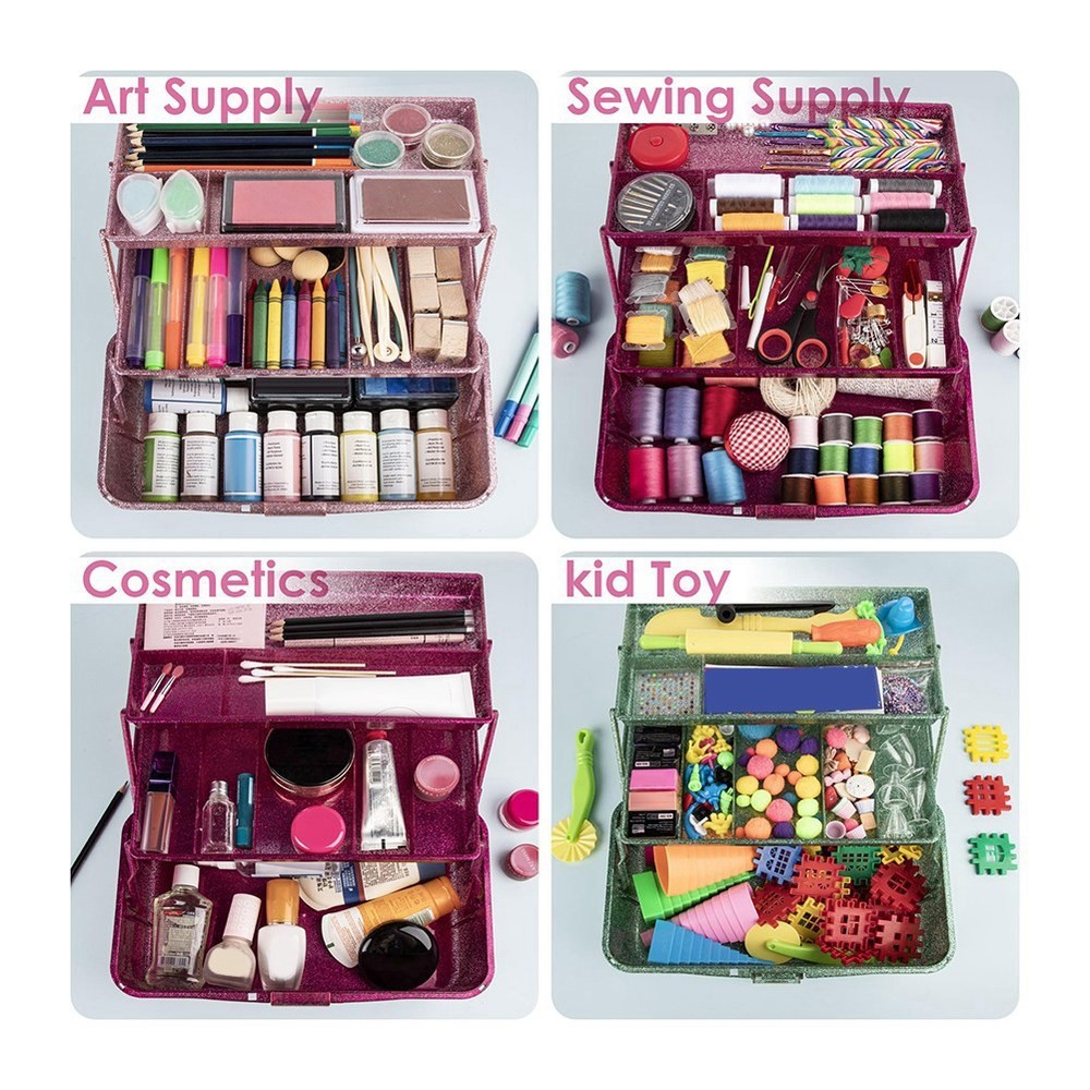 Glitter & Craft Tool Storage Box,3-Layer Stackable Carry Tackle Box Sewing7476