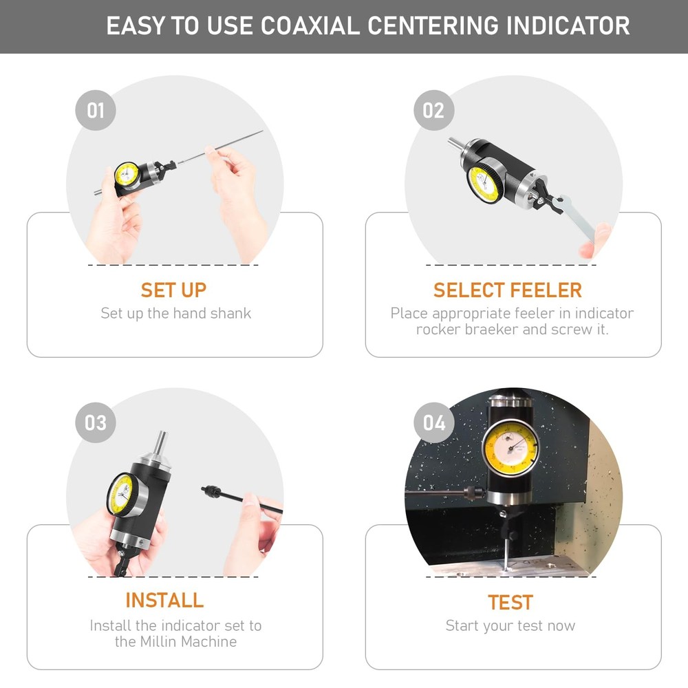 Coaxial Centering Indicator Co-Ax Precision Milling Machine Test Dial .0005 CNC