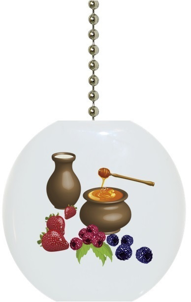 Milk Honey Berries Kitchen Country Solid CERAMIC Ceiling Fan Light Lamp Pull