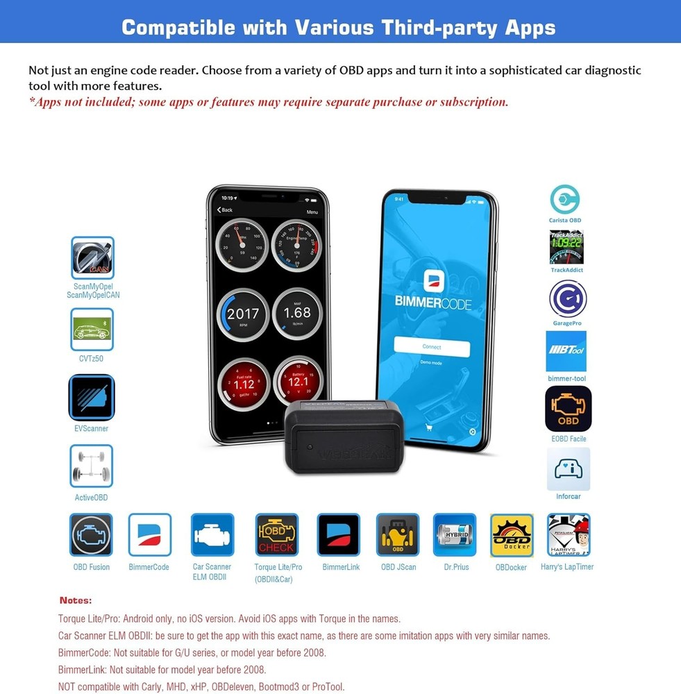 Veepeak OBDCheck BLE+ Bluetooth 4.0 OBD2 Scanner for iOS & Android, Car Code for