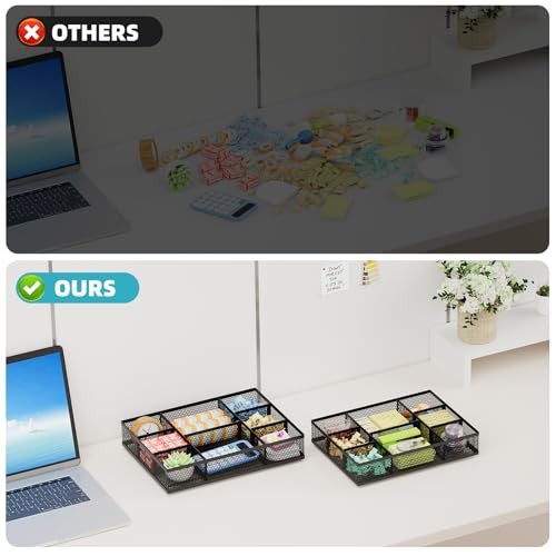 2 Pack Desk Drawer Organizer, Mesh Drawer Organizer Tray with 8 Adjustable