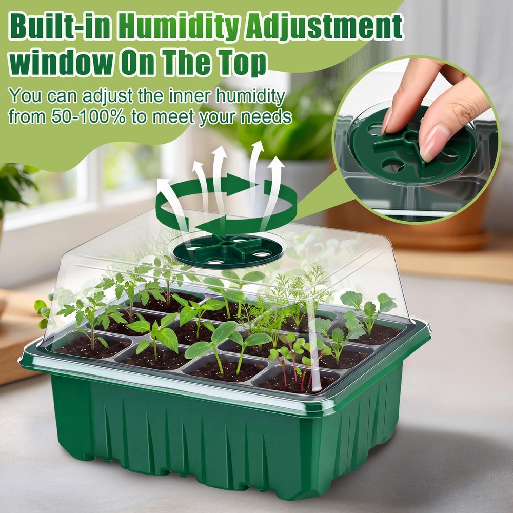 24 Pack Starter Tray Seedling Kit with Adjustable Humidity Dome and Base Indo...