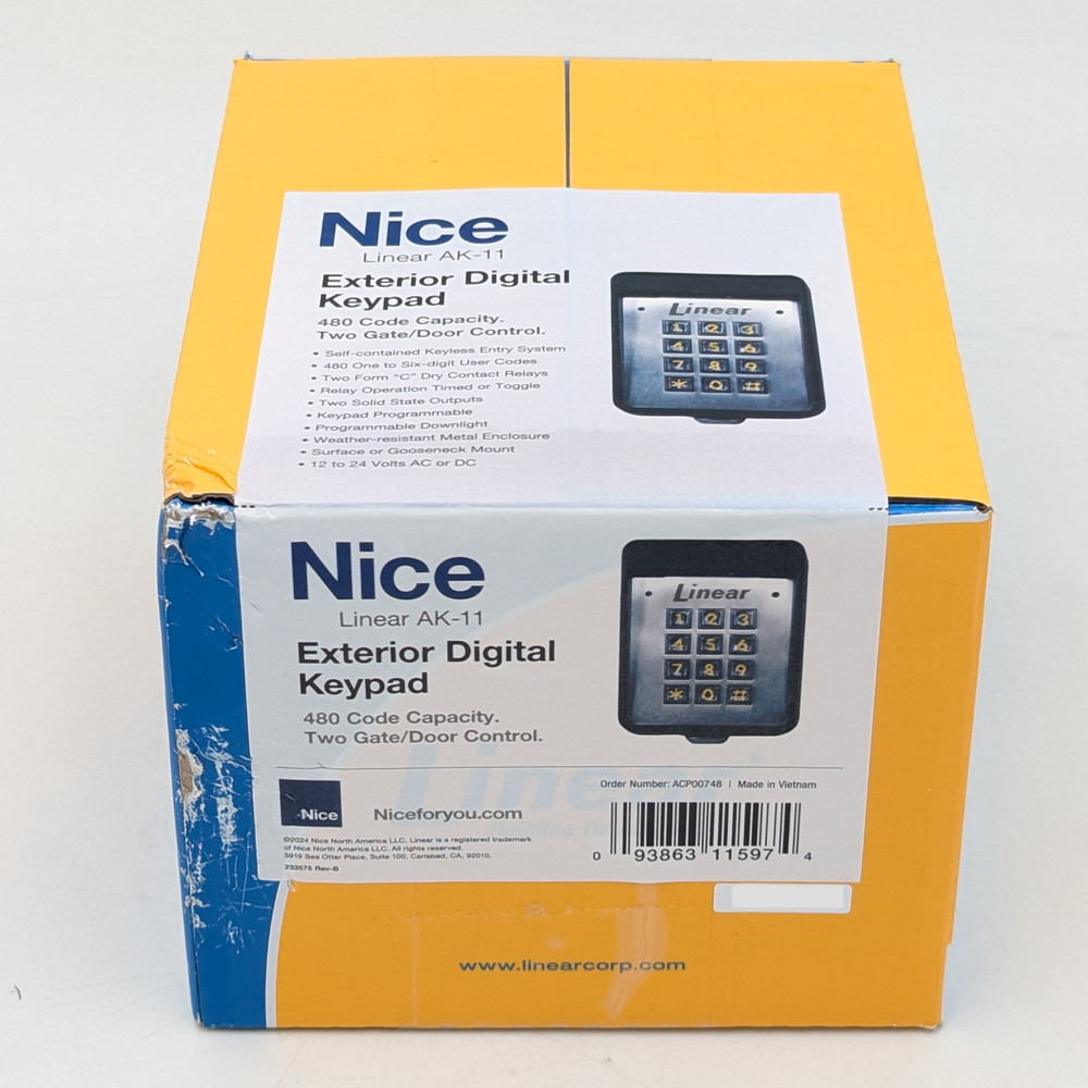 Linear AK-11 Exterior Digital Keypad w/ 480 Code Capacity & 2 Gate/Door Control