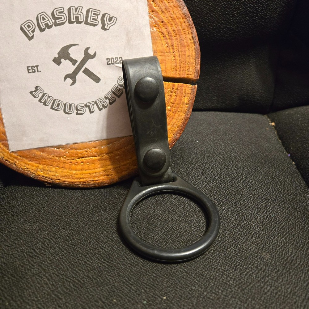 Plain Black Rubber Duty Belt Holder 2" Ring w/ Black Snaps for Flashlight, Baton