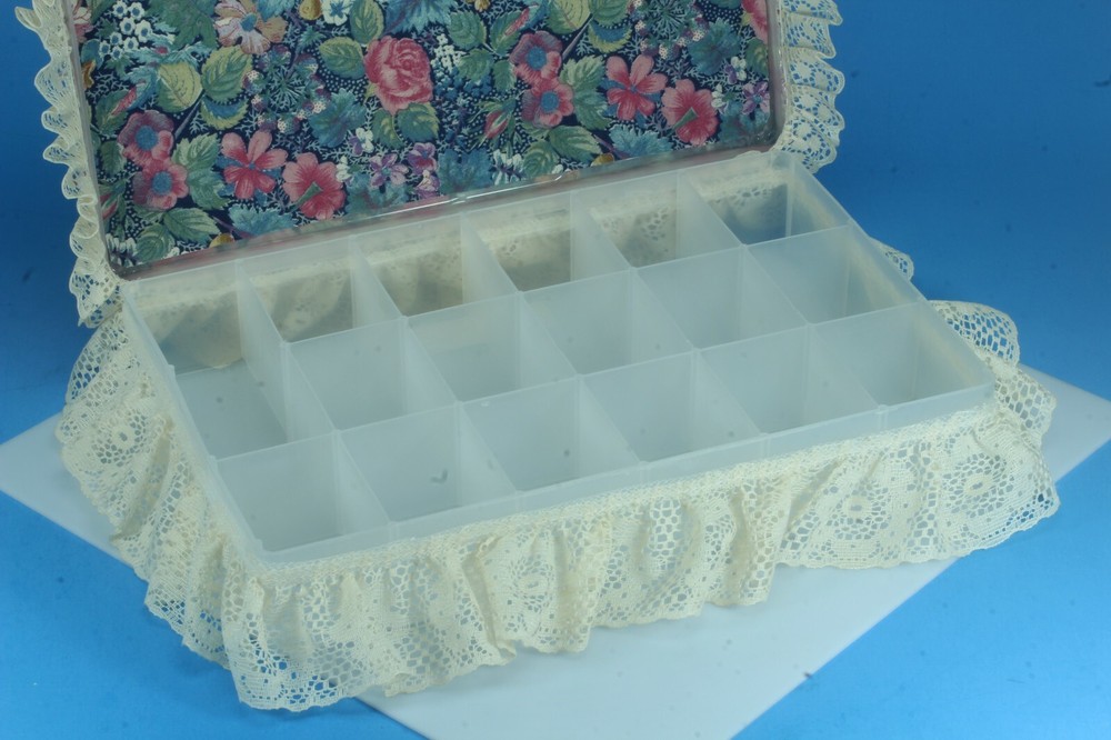 Home Crafted Padded Lacy Compartment Storage Craft Box.