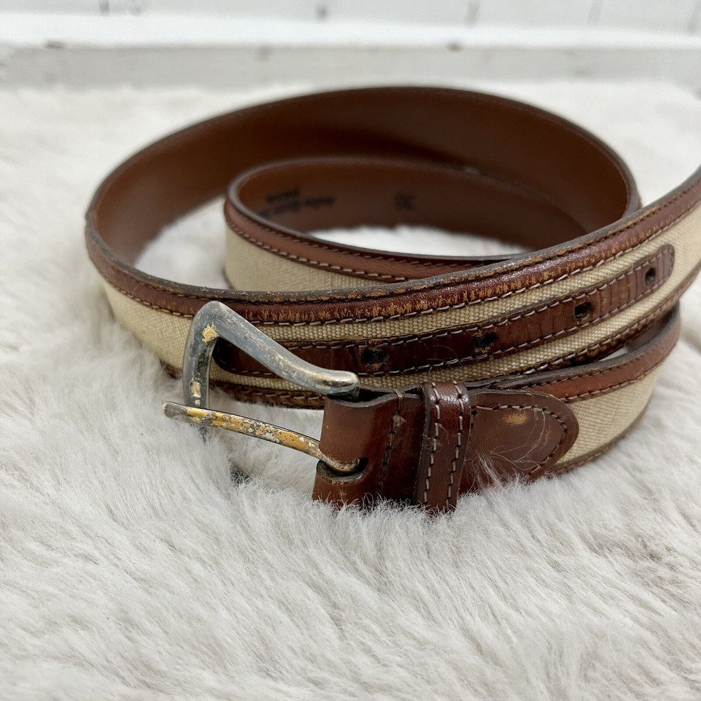Leather Trim Twill Boho Belt Size 36