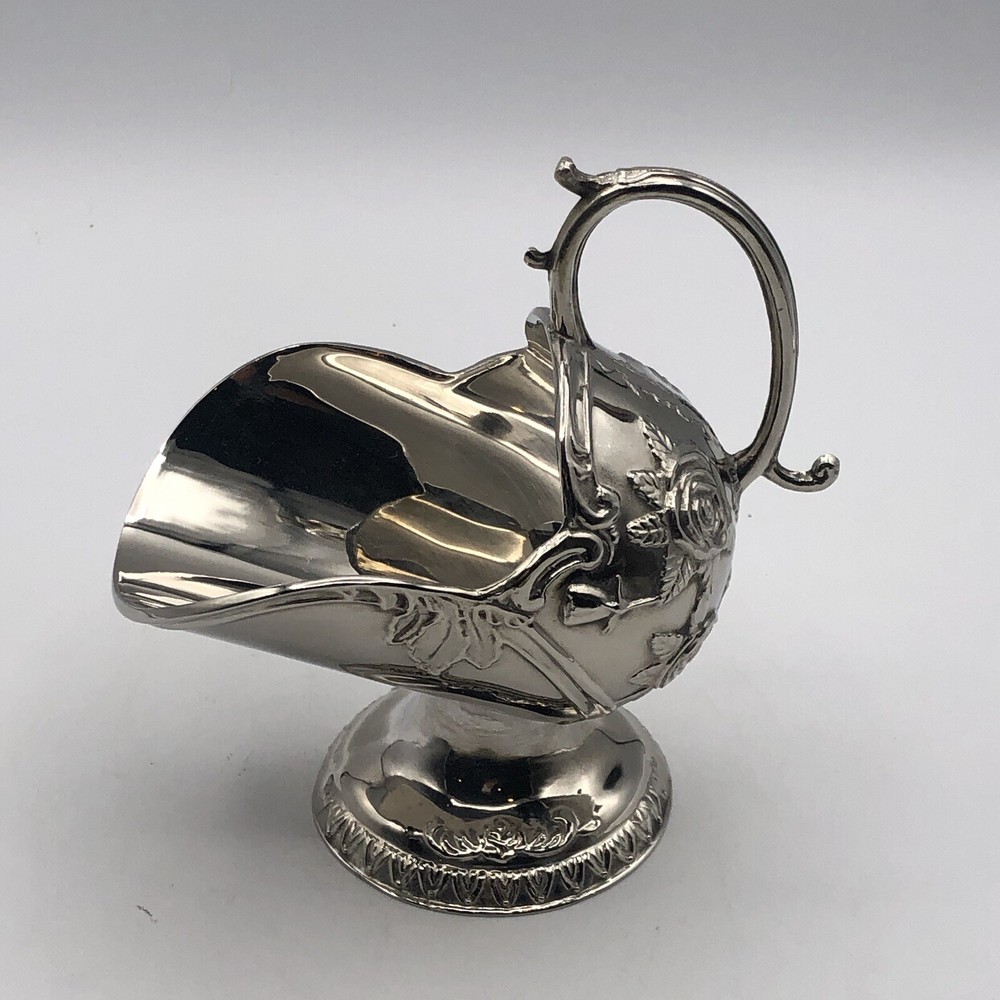 Silverplate Embossed Sugar Scuttle Vintage Rose Design