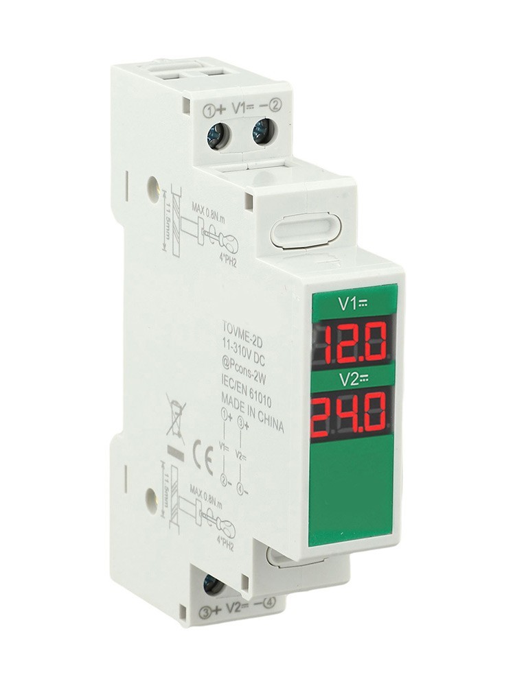 Compact For Din Rail Mountable Voltage Meter with LED Display for DC Use