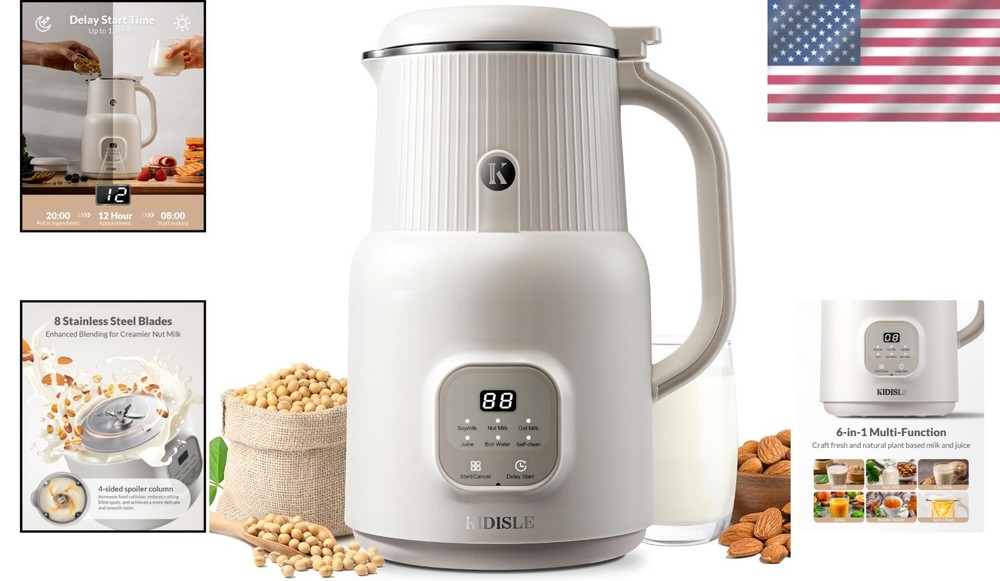 Stylish White Nut Milk Maker – 2-Hour Keep Warm & Comprehensive Accessories