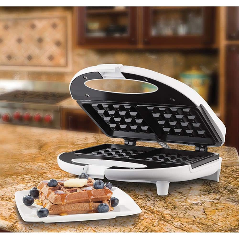 750 W Dual Waffle White Nonstick Waffle Maker