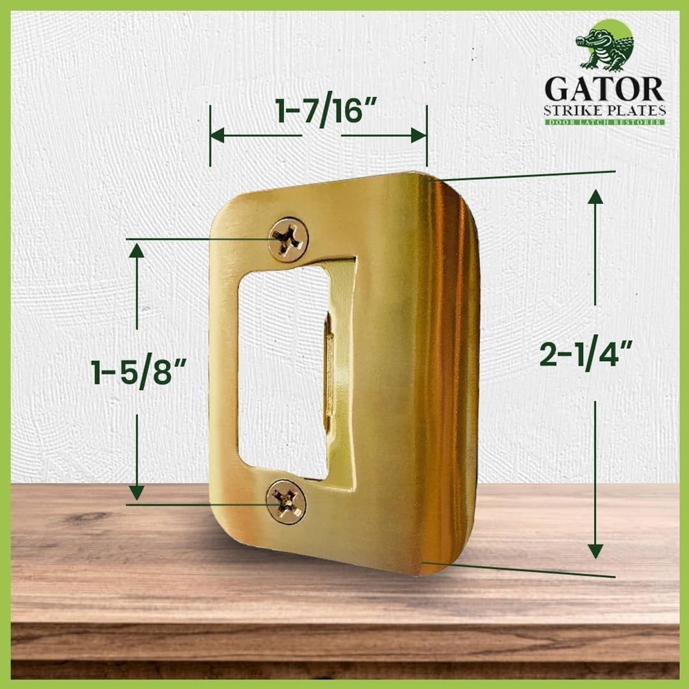 Gator Door Strike Plate 4-Pack, Easy Install | Bright Brass