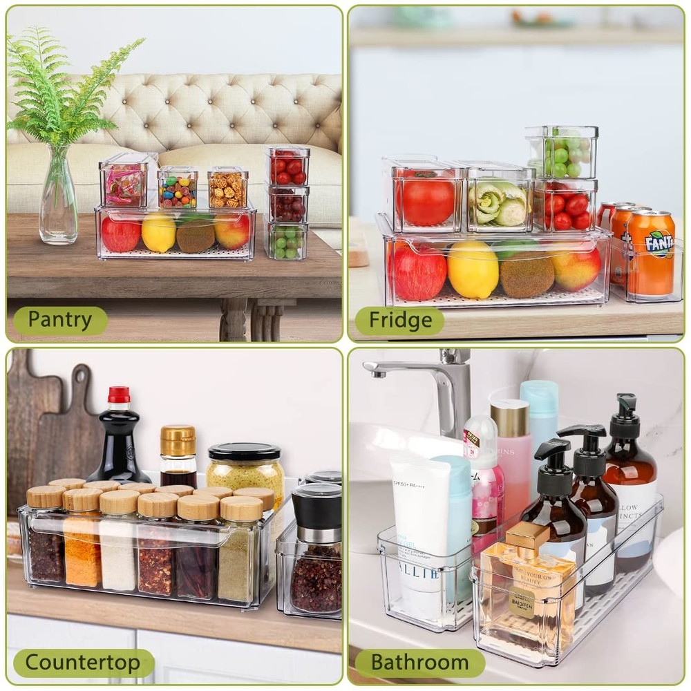 10 Pack Refrigerator Pantry Organizer Bins, Stackable 10-PACK, Transparent